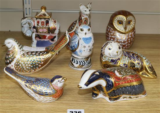 Eight Royal Crown Derby birds / animals